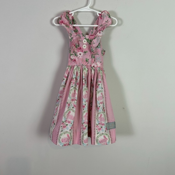 Eleanor Rose Girls Toddler Pink Floral Bunny Easter Sleeveless Dress Size 3 to 4